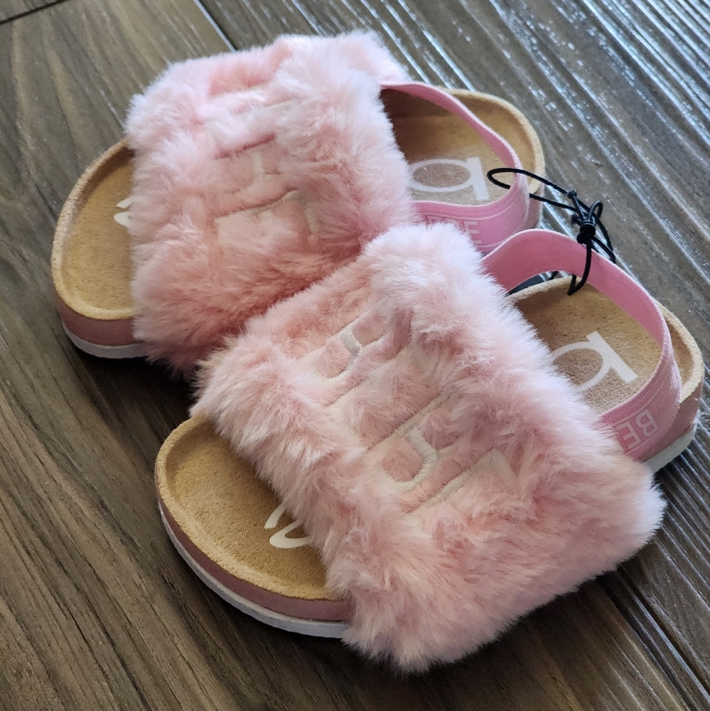 BEBE GIRLS TODDLER PINK FUR SANDALS: NWT: SZ 5